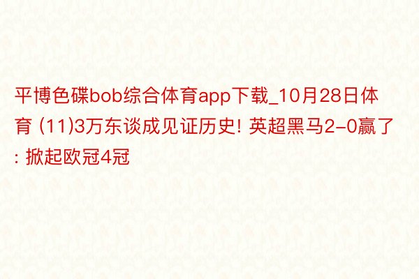 平博色碟bob综合体育app下载_10月28日体育 (11)3万东谈成见证历史! 英超黑马2-0赢了: 掀起欧冠4冠